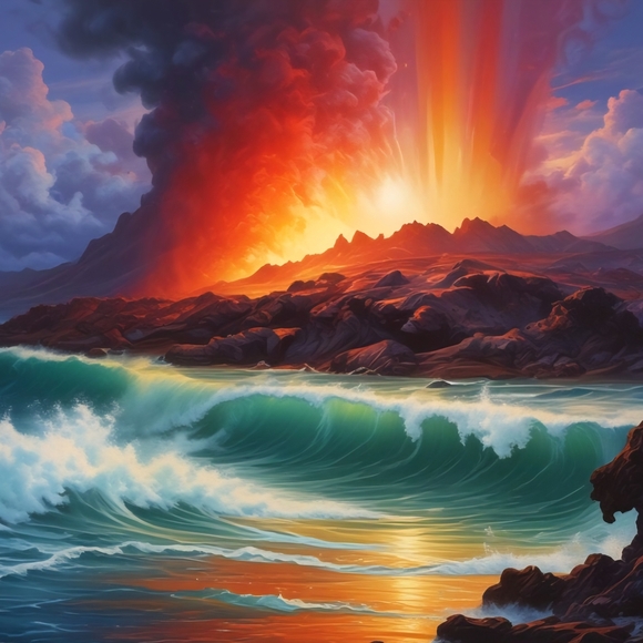 Vibrant Sunset Over Waves Art Print - Picture 1 of 8
